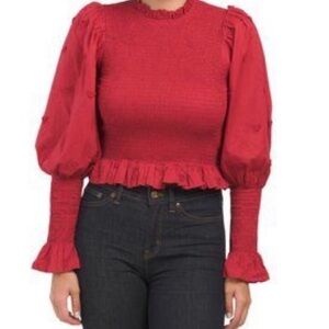 Farm Rio 3d heart smocked top burgundy size XS